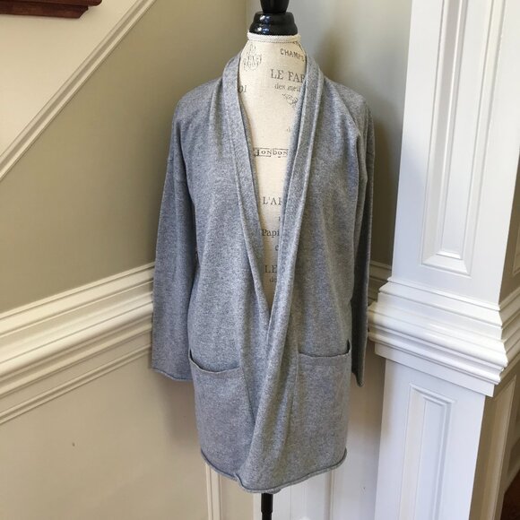 Eileen Fisher Cashmere Cardigan Sweater Womens XXS Gray Open Front Pockets Knit - Picture 2 of 12